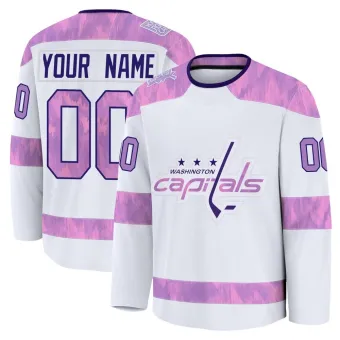 Youth Custom Washington Capitals 2024 Hockey Fights Cancer Practice Jersey - White Premium